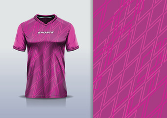 T-shirt mockup with abstract diamond stripe line sport jersey design for football, soccer, racing, esports, running, in pink color  © Nimpuna O