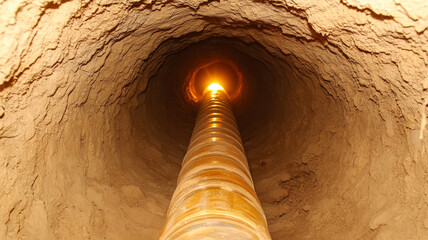 Underground industrial pipe tunnel brown metal construction cylindrical Underground industrial