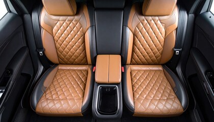 Luxury Car Interior Seats With Quilted Tan Leather