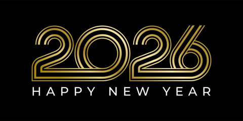 2026 Happy New Year design vector illustration. Unique 2026 logo design template. In gold color