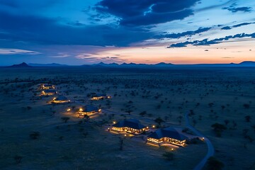 African Safari Lodge at Dusk Aerial View