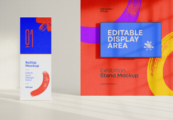 Roll-Up Banner and Exhibition Stand Mockup &ndash; Bright Indoor Scene for Visual Branding and Marketing Displays