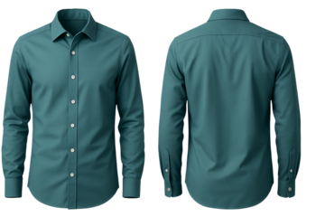 Classic teal formal shirt isolated on transparent background