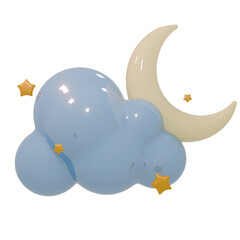 Cute 3D Render of a Cloud, Moon, and Stars