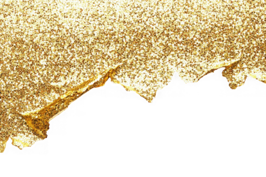 Golden glitter fabric edge isolated on transparent background
