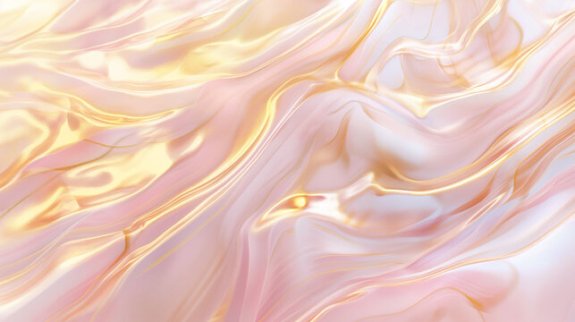 Abstract swirling patterns of pink, gold, and white create a luxurious, marble-like texture. The fluid design evokes a sense of elegance and flowing movement. - Powered by Adobe