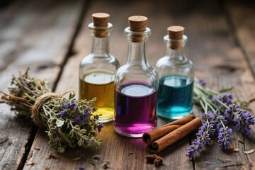 Magical Potion Bottles with Herbs – Soft Light Photorealistic Still Life