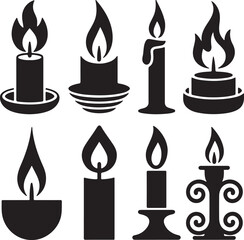 Black candle silhouettes with flames white