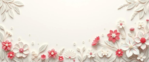 Intricate paper cut floral border, nature-inspired background for design use, illustration, card
