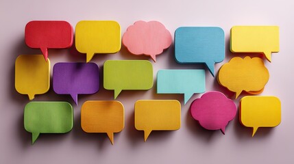 Colorful speech bubbles on pastel background, symbolizing abstract communication and creative expression