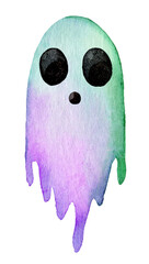 Colorful ghost illustration with a playful design and soft gradient shading on a white background