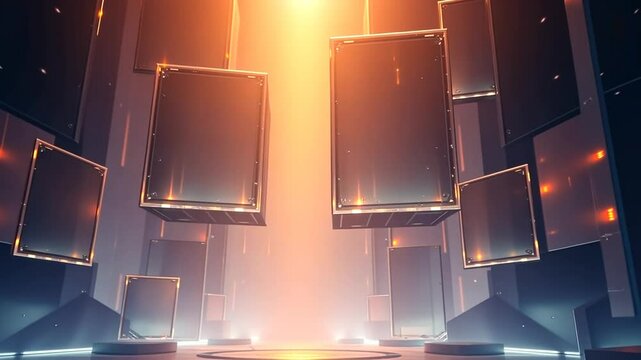 Abstract Futuristic Architecture Glowing Geometric Structures and Orange Light Beams