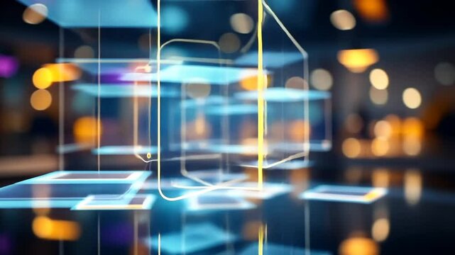 Abstract Digital Data Structure Network of Interconnected Cubes and Lines, Futuristic Technology Concept