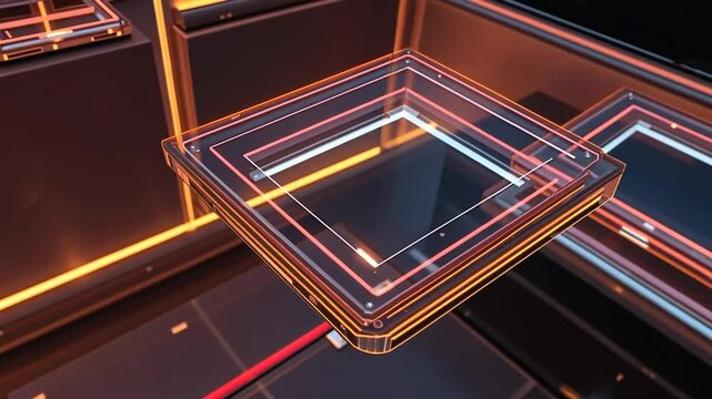 Abstract Neon Geometric Shapes Glowing Lines and Cubes Digital Art