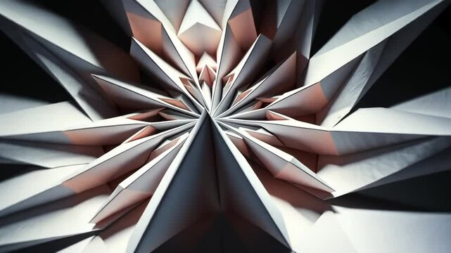 Abstract Geometric Origami Design  Intricate Paper Folding Art, Symmetrical Pattern, Grey and Pink Hues