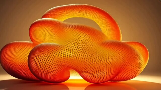 Intricate Amber Glass Sculpture Abstract Art Piece with Honeycomb Texture