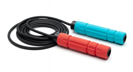 Fitness Jump Rope with Colorful Handles on White Background