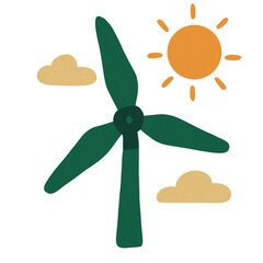 Illustrations of a turbine for Eco-friendly Concepts – Recycling, Renewable Energy and Plant Care