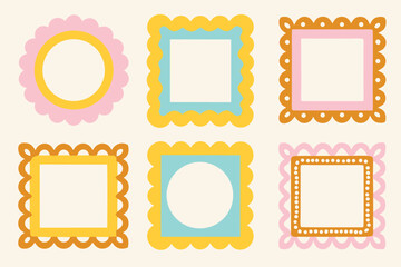Printable pastel picture frames in round scalloped and square shapes