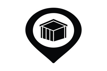 Warehouse Location Icon Black Pinpoint with Building Symbol Inside