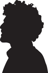 Black silhouette of a person with curly hair looking upwards profile head
