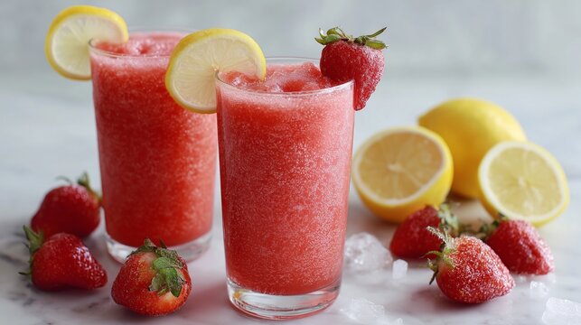 frozen strawberry lemonade in chilled glass sweet tangy refreshing summer drink