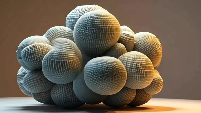 Abstract 3D Render Interconnected Spheres, Geometric Cloud, Textured Mesh, Digital Art, Modern Sculpture
