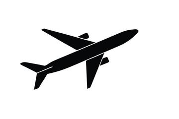 Simple Black Airplane Silhouette on White Background for Design