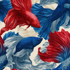 Seamless Pattern of Flowing Thai Betta Fish in Vibrant Colors for Decorative Applications