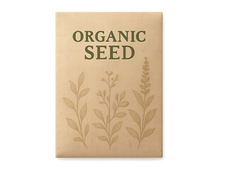 Organic seed packet with plant illustrations on brown background, Isolyate on transparent background