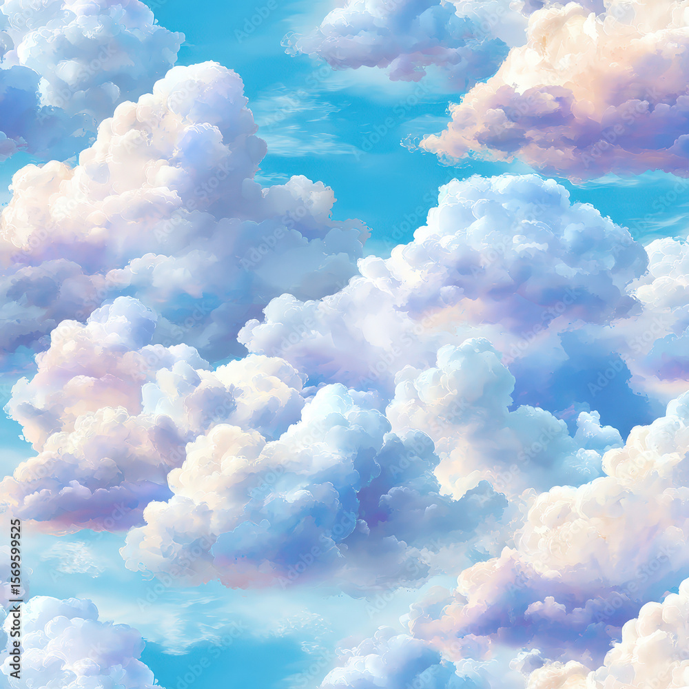 Poster soft and fluffy cumulus clouds pattern in a seamless design for background and textures