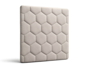Upholstered hexagonal wall panel in neutral color for modern interiors Isolyate on transparent background