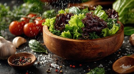 Natural Wooden Bowl with Abundant Fresh Ingredients for Healthy Cooking and Culinary Creativity
