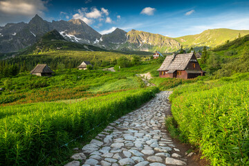 Mountain Landscape with Traditional Wooden Huts