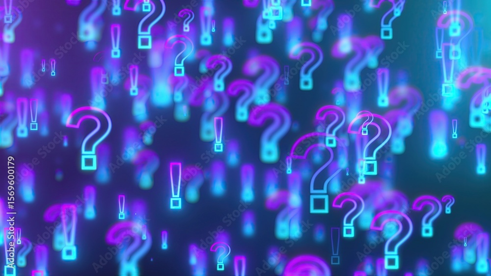 Poster glowing exclamation and question marks. computer generated 3d render