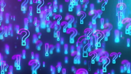 Glowing exclamation and question marks. Computer generated 3d render