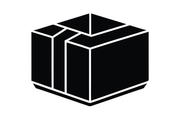 Isometric Black Gift Box Icon with White Outline Shape