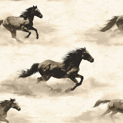 Seamless Pattern of Galloping Horse Silhouettes in Soft Artistic Tones for Elegant Design Applications