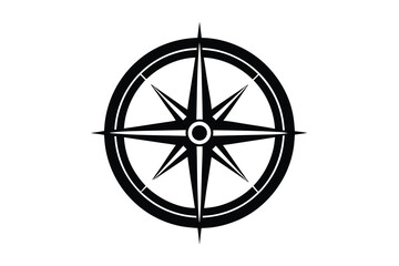 Black and White Compass Rose with Eight Points Illustration