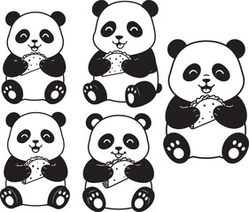 Obraz premium Panda Eating Taco Cute Food Cartoon silhouette