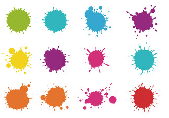 vector of set of colorful ink splatters splashes and paint drops graphic design elements
