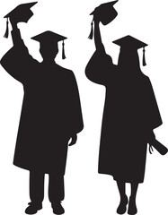 Graduation silhouette figures celebrating academic achievement celebration