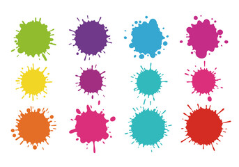 vector of set of bright colorful ink splatters and splashes for graphic design
