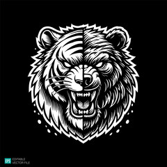 Obraz premium tiger head illustration style vector black and white background templates