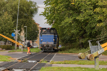 Locomotive at grade crossing