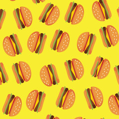 Hamburger seamless pattern. hamburger texture for fast food banner, textile, wrapping paper, package, cover