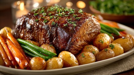 Deliciously Prepared Plate of Juicy Meat and Fresh Vegetables Served on a Rustic Wooden Table Setting