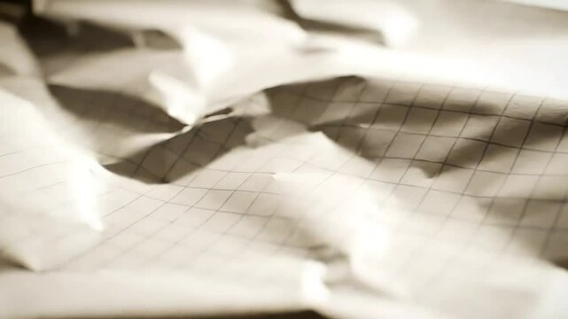 Light beige graph paper unfolds in a gentle, slow motion reveal, ideal for showcasing architectural blueprints, engineering schematics, or mathematical concepts in a soft, diffused light.