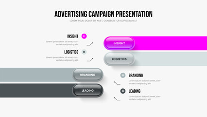 Enterprise Plan Frame Layout Vector Illustration. Business Solution 4 Element Infographic Presentation Design. Digital Report Four Option Diagram Slideshow Template.