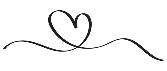 Hand drawn doodle heart continuous one line drawing, heart clipart, love heart, calligraphic heart shape, ribbon, symbol, text divider, isolated on white background